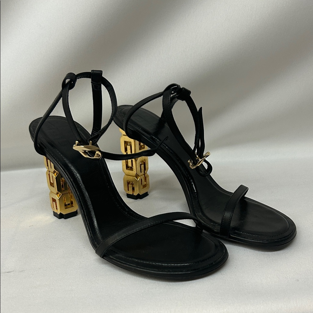 Givenchy Black Heels With Gold Geometric Heel